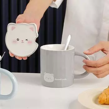 Керамическая чашка с вертикальным рисунком кота для дома, подарочный набор кружек на поясе, простая переносная чашка для студентов 400ML