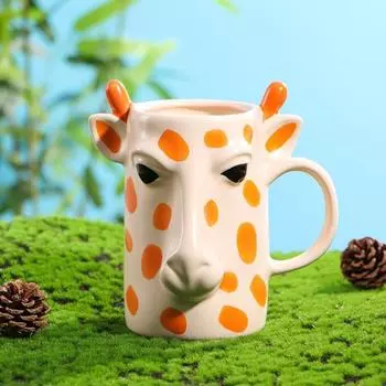 Керамическая чашка Yousheng Giraffe 500 мл, большая емкость, креативная мультяшная кружка, 3D-форма, ручка в форме буквы С, гладкая глазурь, кофейная чашка Giraffe