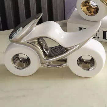 Керамическая фигурка мотоцикла для демонстрации на офисном столе white silver