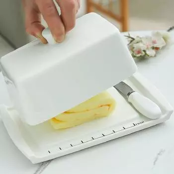 Керамическая масленка с крышкой, прямоугольная коробка для хранения масла в западном стиле, коробка для хлеба и масла, коробка для хранения ножей, кухонные принадлежности белый