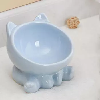 Керамическая миска для кормления кошек, блюдо для еды и воды для котят, предназначенное для сухого и влажного кормления синий