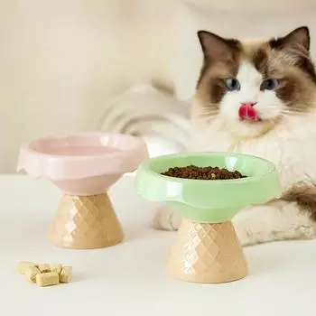 Керамическая миска для кошек, миска для мороженого, высокая ножка, наклонная горловина, защита шеи, предотвращающая опрокидывание, миска для кошачьего корма, миска для питья, миска для собак 13.8*5cm
