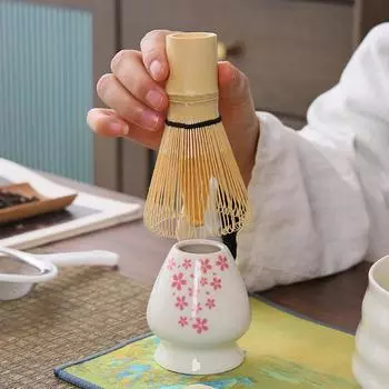 Керамическая подставка для зеленого чая матча, японская подставка, чаша, бамбуковый венчик, щетки, держатель для чайных принадлежностей, наборы чайной посуды, аксессуары розовый