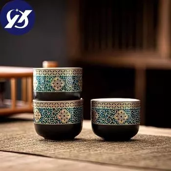Керамическая винтажная чайная чашка, чашка пуэр, офисная посуда для напитков, чашка для воды, чайная церемония, фарфоровая маленькая чайная чаша
