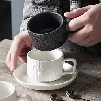 Керамические кофейные чашки и блюдца с рисунком в виде скалы. Черно-белые керамические чашки для латте. Кружка в виде цветка. Украшение для дома. 190ML чёрный