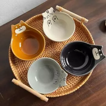 Керамические миски для макания с рисунком в виде японского мультяшного кота, домашняя соусница, кухонные принадлежности, масленка, тарелка для соуса, миска для масла, декор
