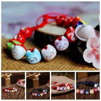 Керамический браслет в китайском стиле Maneki Neko Lucky Cat, красная веревка, браслет из бисера с котом, подарок