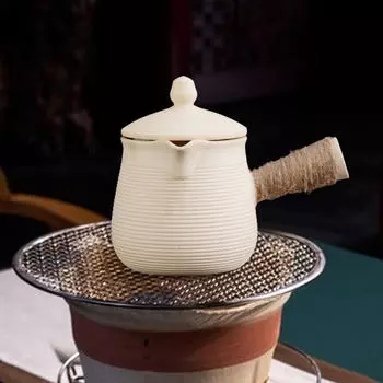 Керамический чайник с крышкой, кипящая вода, чайник с вкладышами, 700 мл, веревочная боковая ручка для чайника белый