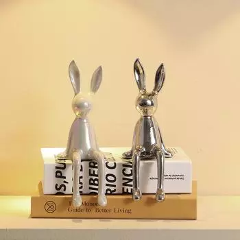 Керамический длинноухий сидящий кролик, украшение для комнаты, статуя, роскошное украшение для дома серебряный
