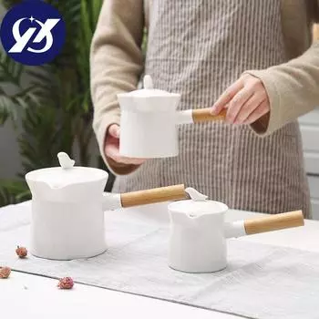 Керамический горшок для чая с молоком и кофе. Фарфоровые чайники с деревянной ручкой и крышкой.