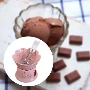 Керамический набор для плавления шоколада и сырного фондю Pink bowl_White pot