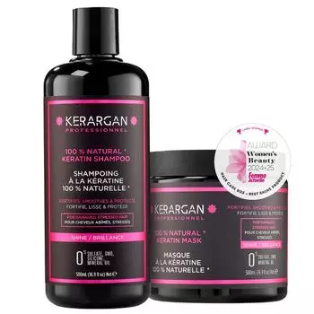 Kerargan - Кератиновый шампунь и маска для укрепления и защиты - Для сухих и поврежденных волос - Без сульфатов, парабенов и силикона - 2x500 мл 1000 розовый