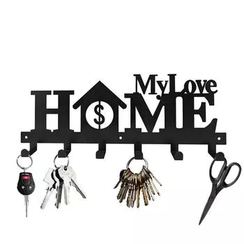Key Holder for Wall With 6 Hooks, Decorative Metal Key Rack, Simple Creative Key Hooks, Storage Container Wall Decor