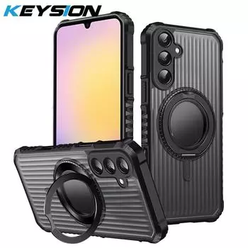 KEYSION 360°Rotating Ring Stand Case for Samsung Galaxy A54 5G A34 A14 4G Matte Transparent Magnetic Shockproof Phone Back Cover for Samsung A54 5G чёрный