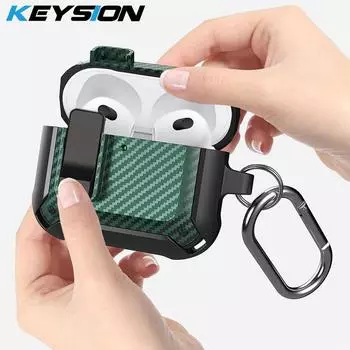 KEYSION Чехол для Bluetooth-наушников для AirPods 4 2024 Текстура углеродного волокна Силикон+ПК С переключателем Противоударный чехол для AirPods 4-го поколения for AirPods 4 красный