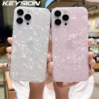 KEYSION Чехол с блестящим узором Diamond Shell для iPhone 16 Pro Max, женский противоударный чехол для iPhone 15 14 13 Pro Max for iPhone 13 белый
