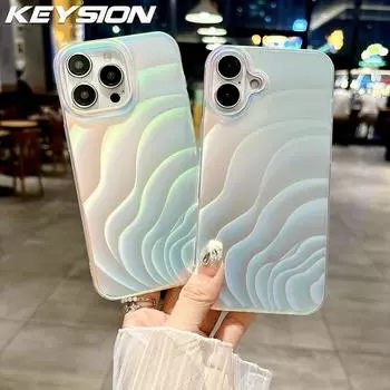 KEYSION Чехол с узором «градиентная волна» для iPhone 16 Pro Max 16Plus, матовый силикон + противоударный чехол для телефона из поликарбоната для iPhone15 14 Pro Max for iPhone 16 разноцветный