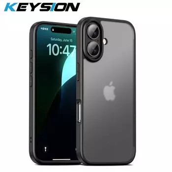 KEYSION Прозрачный противоударный чехол для iPhone 16 Plus 15 Прозрачный матовый мягкий силиконовый + задняя крышка для телефона из ПК для iPhone 15 Plus 16 for iPhone 15 чёрный