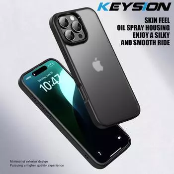 KEYSION Прозрачный противоударный чехол для iPhone 16 Pro Max Прозрачный матовый мягкий силиконовый + задняя крышка для телефона из ПК для iPhone 16 15 Pro Max for iPhone 15 Pro чёрный