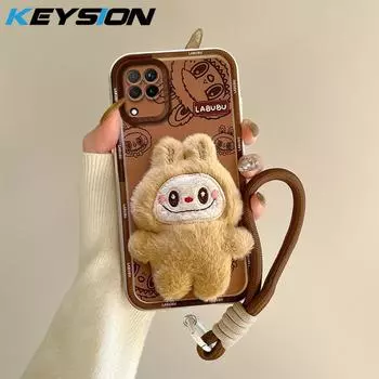 KEYSION Милый 3D мультяшный плюшевый чехол для Samsung A12 со шнурком Мягкий силиконовый противоударный чехол для задней панели телефона Galaxy M12 for Samsung A12