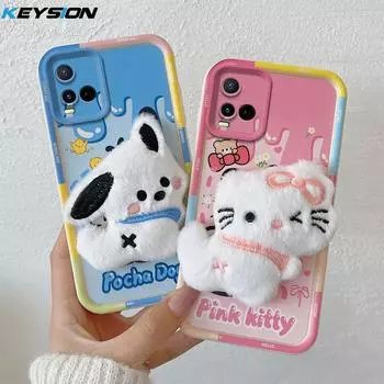 KEYSION Милый 3D мультяшный плюшевый чехол для VIVO Y21 Y21S Y33S Y33T со шнурком Мягкий силиконовый противоударный чехол для телефона VIVO T1X for VIVO Y21