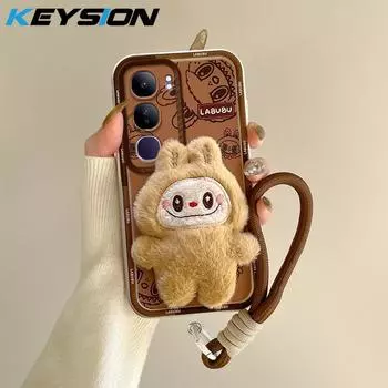 KEYSION Милый 3D мультяшный плюшевый чехол для VIVO V40 Lite V40 SE 80W со шнурком Мягкий силиконовый противоударный чехол для телефона VIVO Y19S Y200 5G for VIVO V40 Lite