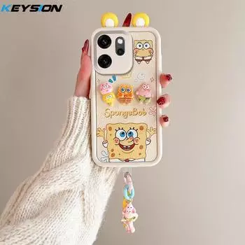 KEYSION Cute Ear 3D Cartoon Case for OPPO Reno14 F 5G with Bracelet Soft Silicone Shockproof Phone Cover for OPPO Reno 14F 5G for OPPO Reno14 F 5G