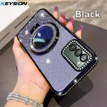 KEYSION Luxury Glitter Jewelled Magnetic Phone Case for Samsung Galaxy Note 20 20 Ultra 5G Makeup Mirror Stand Shockproof Cover for Galaxy Note 20 чёрный