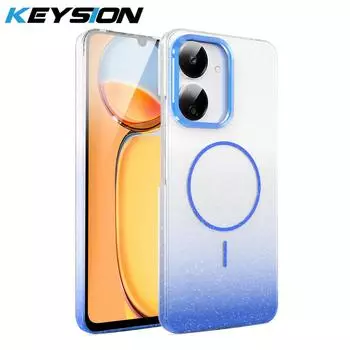 KEYSION Luxury Gradient Glitter Magnetic Phone Case for Redmi 13C 4G 5G Hard PC Shockproof Back Cover for Xiaomi POCO C65 for Redmi 13C синий