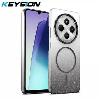 KEYSION Luxury Gradient Glitter Magnetic Phone Case for Redmi 14C Transparent Hard PC Shockproof Back Cover for Xiaomi POCO C75 for Redmi 14C чёрный