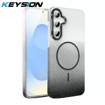 KEYSION Luxury Gradient Glitter Magnetic Phone Case for Samsung Galaxy A55 5G A35 A25 A15 A05S Transparent Hard PC Shockproof Cover for Samsung A55 5G чёрный