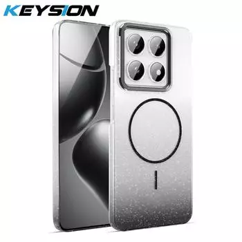 KEYSION Luxury Gradient Glitter Magnetic Phone Case for Xiaomi 14T Pro 5G Transparent Hard PC Shockproof Cover for Xiaomi 14T 5G for Xiaomi 14T чёрный