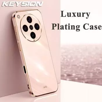 KEYSION Luxury Plating Case for OPPO Find X8 X8 Pro Soft TPU Silicone Square Shockproof Phone Back Cover for OPPO Find X8 Pro 5G for OPPO Find X8 розовый