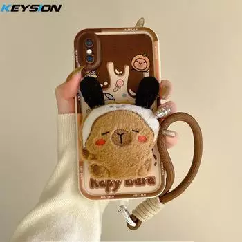KEYSION Милый 3D мультяшный плюшевый чехол для iPhone XS Max XR со шнурком Мягкий силиконовый противоударный чехол для задней панели телефона для iPhone X XR for iPhone X