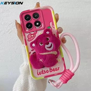KEYSION милый 3D мультяшный плюшевый чехол для Xiaomi 14T Pro 5G с ремешком мягкий силиконовый противоударный чехол для телефона Xiaomi 14T 5G for Xiaomi 14T