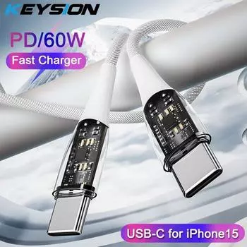 KEYSION PD 60 Вт Кабель USB C — USB Type C Кабель для быстрой зарядки данных для iPhone 15 Pro Max Samsung Huawei Xiaomi Macbook iPad Провод линии передачи данных 1.2m чёрный