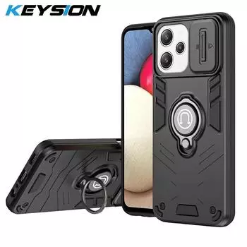 KEYSION противоударный бронированный чехол для Xiaomi Redmi 12 4G 5G слайдер камера защитное кольцо подставка телефон задняя крышка для Redmi 12 5G for Redmi 12 5G серый