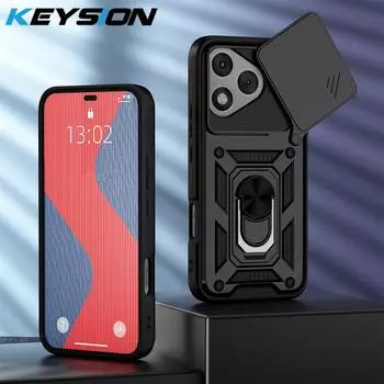 KEYSION противоударный чехол для HONOR 400 Lite 5G слайдер защита камеры металлическое кольцо подставка телефон чехол для Huawei Honor 400 Lite 5G for Honor 400 Lite чёрный