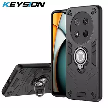 KEYSION Противоударный чехол для HONOR Magic 7 Lite 5G, защитное кольцо для камеры, подставка, задняя крышка для телефона Huawei Honor X9c 5G for Magic 7 Lite чёрный