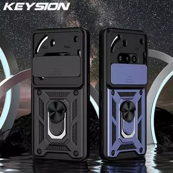 KEYSION Противоударный чехол для телефона Nothing 3A из силикона + поликарбоната, защитное кольцо для объектива камеры, подставка, задняя крышка для телефона Nothing 3A for Nothing 3A чёрный