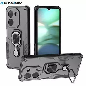 KEYSION Shockproof Armor Case for Redmi A5 4G Soft Silicone+PC Upright Metal Ring Stand Phone Back Cover for Xiaomi POCO C71 for Redmi A5 чёрный