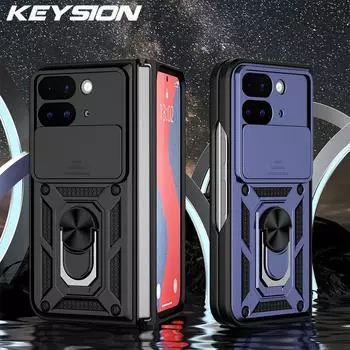 KEYSION Shockproof Case for Google Pixel 9 Pro Fold Slide Camera Lens Protection Ring Stand Phone Cover for Pixel 9 Pro Fold for Pixel 9 Pro Fold красный