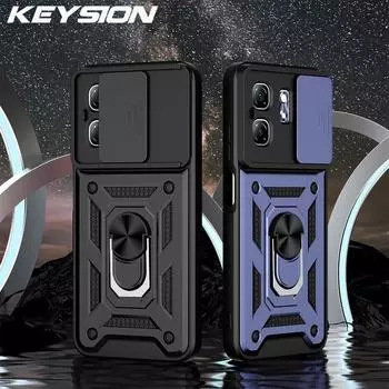 Противоударный чехол KEYSION для Infinix Smart 9 HD Slide Camera Защитное кольцо для объектива Подставка для телефона Задняя крышка для Infinix Hot 50i for Infinix Hot 50i красный