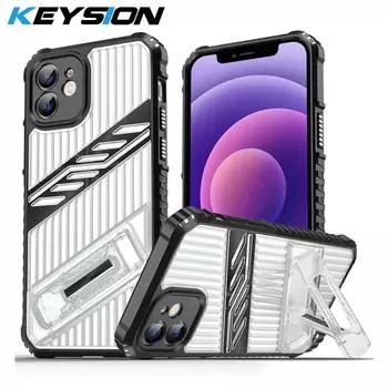 KEYSION Shockproof Case for iPhone 12 Pro Max Transparent PC+Silicone KickStand Anti-skid Phone Back Cover for iPhone 11 for iPhone 12 золотой