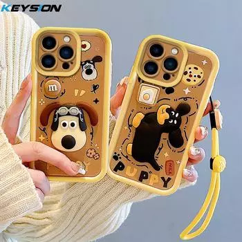 KEYSION Противоударный чехол для iPhone 15 Pro Max 15 Plus со шнурком, силиконовый милый 3D-чехол для телефона с мультяшной куклой для iPhone 14 Pro Max for iPhone 15
