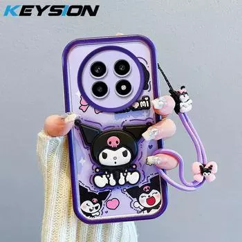 KEYSION Противоударный чехол для Realme 13 Pro 5G с шнурком, силиконовый милый 3D-чехол для телефона с мультяшной куклой для Realme 13 Pro+ 5G for Realme 13 Pro 5G