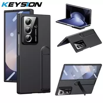 KEYSION Shockproof Case for Samsung Galaxy Z Fold 7 5G Hard PC Kickstand Phone Back Cover with Tempered Glass Screen Protector for Galaxy Z Fold 7