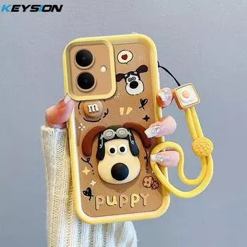 KEYSION Shockproof Case for TECNO Spark Go 2 with Lanyard Soft Silicone Cute 3D Cartoon Doll Phone Back Cover for Tecno Pop 10 for Spark Go 2