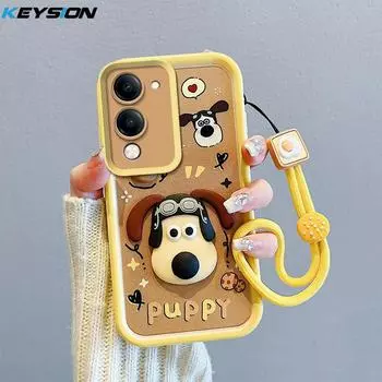 KEYSION Shockproof Case for VIVO Y04 with Lanyard Soft Silicone Cute 3D Cartoon Doll Phone Cover for VIVO Y29s 5G for VIVO Y04