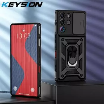 KEYSION Shockproof Case for ZTE nubia RedMagic 10 Pro+ Slide Camera Protection Ring Stand Phone Cover for RedMagic 10S Pro+ 5G for RedMagic 10 Pro чёрный